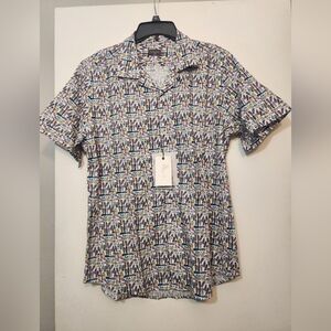 7 Camicie Roma Hawaii Sport Cotton Mens Shirt Short Sleeve White Blue